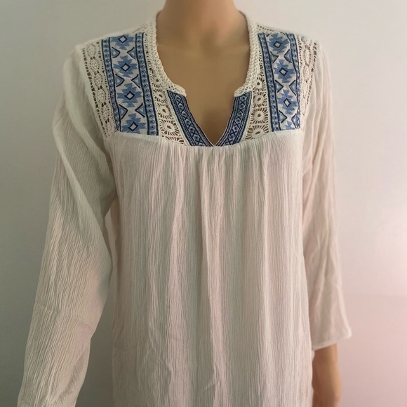 Artiasan Ny Womens Large White Embroidered 3/4 Sleeve Dress Knee Length - Picture 3 of 15